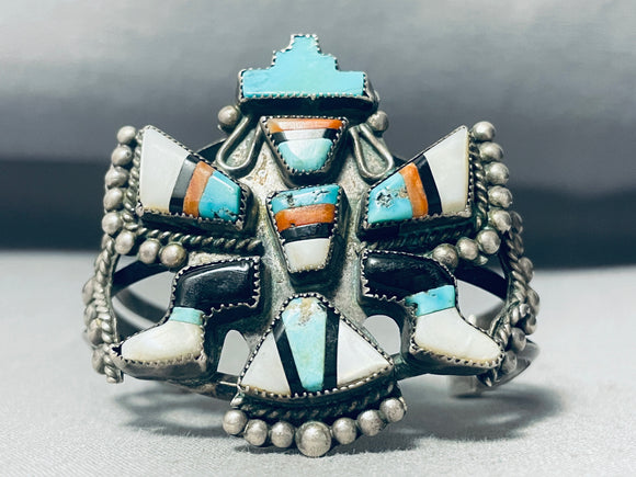 Native American Early 1900's Small Wrist Vintage Navajo Inlay Sterling Silver Bracelet-Nativo Arts