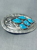 Impressive Vintage Native American Zuni Blue Gem Turquoise Sterling Silver Buckle-Nativo Arts