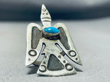 Huge Bird Vintage Native American Navajo Turquoise Sterling Silver Ring-Nativo Arts