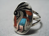 Native American Important Vintage Zuni Turquoise Inlay Kokopelli Sterling Silver Ring-Nativo Arts