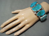 Magnificent Vintage Native American Navajo Kingman Turquoise Sterling Silver Bracelet Old-Nativo Arts
