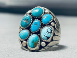 Sturdy Thick Mens Vintage Native American Navajo Turquoise Cluster Sterling Silver Ring-Nativo Arts