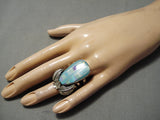 Intense Inlay Huge Native American Navajo Turquoise Sterling Silver Leaf Ring-Nativo Arts