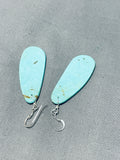 Native American Striking Santo Domingo Royston Turquoise Sterling Silver Earrings-Nativo Arts