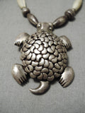 Intricate Vintage Native American Navajo Turtle Sterling Silver Turquoise Necklace Old-Nativo Arts