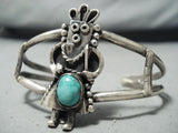 Detailed Vintage Native American Navajo Kachina Dancer Turquoise Sterling Silver Bracelet-Nativo Arts