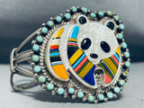 Most Intricate Southwest Vintage Turquoise Panda Sterling Silver Bracelet-Nativo Arts
