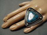 One Of The Biggest Vintage Native American Navajo Blue Diamond Turquoise Sterling Silver Ring-Nativo Arts