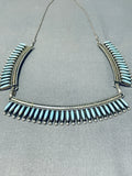Striking Vintage Native American Zuni Blue Gem Turquoise Sterling Silver Necklace-Nativo Arts