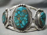 Vivid Blue Vintage Native American Navajo Spiderweb Turquoise Sterling Silver Bracelet-Nativo Arts