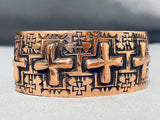 Heavy Detailed Cross Native American Navajo Important Copper Bracelet Cuff-Nativo Arts