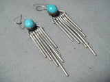 Breathtaking Vintage Native American Navajo Blue Gem Turquoise Sterling Silver Earrings-Nativo Arts