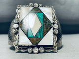 One Of Most Unique Vintage Native American Navajo Green Turquoise Inlay Sterling Silver Bracelet-Nativo Arts