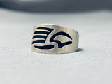 Marvelous Vintage Native American Hopi Sterling Silver Overlay Print Ring-Nativo Arts
