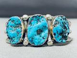 Rugged Nugget Vintage Native American Navajo Morenci Turquoise Sterling Silver Bracelet-Nativo Arts