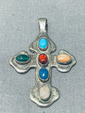 Beautiful Vintage Native American Navajo Turquoise Sterling Silver Cross Pendant-Nativo Arts