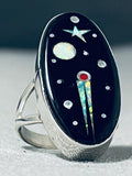 Cosmic Outer Space Inlay Native American Navajo Opal Coral Sterling Silver Ring-Nativo Arts