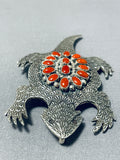One Of The Most Unique Ever Native American Navajo Coral Sterling Silver Toad Pin-Nativo Arts