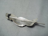 Important Navajo Turquoise Coral Sterling Silver Hairpin Native American-Nativo Arts