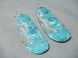 Huge Slab Turquoise Native American Sterling Silver Earrings-Nativo Arts