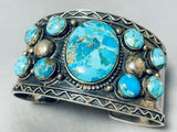 Huge Vintage Native American Navajo Turquoise Sterling Silver Wave Bracelet-Nativo Arts