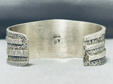 Extraordinary Native American Navajo Signed Huge Handcarved Textured Silver Cuff-Nativo Arts
