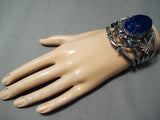 Huge Frog Native American Navajo Midnight Lapis Sterling Silver Bracelet Cuff Signed-Nativo Arts