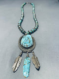 Native American Important Francisco Gomez Vintage Hand Carved Turquoise Sterling Silver Necklace-Nativo Arts