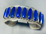 One Of The Best Vintage Native American Navajo Long Domed Lapis Sterling Silver Bracelet-Nativo Arts