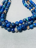 Authentic Singer Native American Navajo Lapis Turquoise Sterling Silver Necklace-Nativo Arts