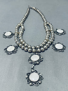 Rare Tier Vintage Native American Navajo Pearl Sterling Silver Necklace Old-Nativo Arts