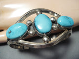 Stunning Vintage Native American Navajo Old Kingman Turquoise Sterling Silver Bracelet-Nativo Arts