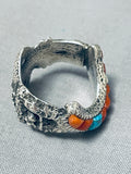 One Of The Most Unique Ever Native American Navajo Turquoise Coral Inlay Sterling Silver Ring-Nativo Arts