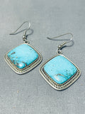 Dynamic Vintage Native American Navajo Kingman Turquoise Sterling Silver Earrings-Nativo Arts