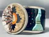 One Of The Craziest Ever Native American Navajo Turquoise Inlay Stserling Silver Bracelet-Nativo Arts