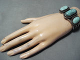 Amazing Vintage Native American Navajo 3 Kingman Turquoise Sterling Silver Bracelet-Nativo Arts