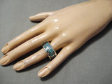 Thick Vintage Native American Navajo Turquoise Floral Sterling Silver Ring Old-Nativo Arts