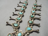 Authentic Vintage Native American Navajo Green Turquoise Sterling Silver Squash Blossom Necklace-Nativo Arts