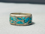 Magnificent Vintage Native American Zuni Blue Gem Turquoise Sterling Silver Band Ring-Nativo Arts