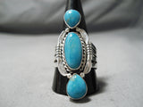 Vibrant Vintage Native American Navajo Blue Gem Turquoise Sterling Silver Ring Old-Nativo Arts