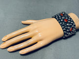 Chunks Of Coral Crosses Sterling Silver Native American Navajo Handmade Bead Bracelet-Nativo Arts