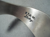 Rare Signed Navajo Native American Coral Sterling Silver Bracelet-Nativo Arts