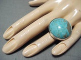 Unforgettable Huge Earth Blue Native American Navajo Turquoise Sterling Silver Ring-Nativo Arts