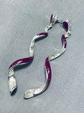 Spectacular Native American Navajo Sugulite Sterling Silver Large Spiral Earrings-Nativo Arts