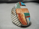 Huge Inlay Native American Navajo Turquoise Sterling Silver Men's Ring- Heavy!-Nativo Arts