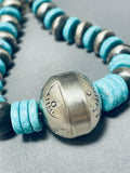 Long Hand Tooled Native American Navajo Turquoise Sterling Silver Necklace-Nativo Arts
