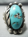 Heavy Large Vintage Native American Navajo Old Morenci Turquoise Sterling Silver Ring Old-Nativo Arts