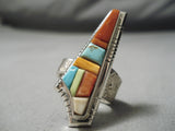 Native American Intricate!! Navajo Dave Tune Turquoise Sterling Silver Inlay Ring-Nativo Arts