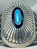 Monumental Vintage Native American Navajo Kingman Turquoise Sterling Silver Bracelet Signed-Nativo Arts