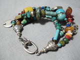 Fabulous Vintage Native American Navajo Turquoise Sterling Silver Charm Bracelet-Nativo Arts